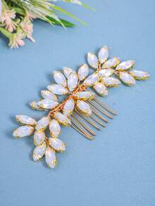 1件优雅水晶女士发梳，水钻发饰，浪漫新娘婚礼头饰，公主派对装饰情人节配饰 - 金色 - 查看 2