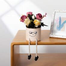 创意长腿花盆，可爱悬挂式花盆，灰色花盆搭配人造多肉植物，室内装饰，迷你多肉盆栽，男女通用办公室装饰，仿真植物装饰或笔筒，家居及办公桌配件和礼品，精致人造多肉桌面摆件
