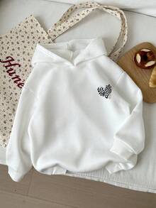 Y2K Leopard Heart, Tween Girls' Casual Fun Pattern Printed Thick Sweatshirt, Kids' Pullover Autumn/Winter - White - View 4