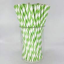 100支/包 绿白条纹一次性纸吸管 6*197mm | 适用于生日、婚礼及各种活动，是各种场合饮用的理想选择，也可用作学校用品，可溶于水的派对吸管