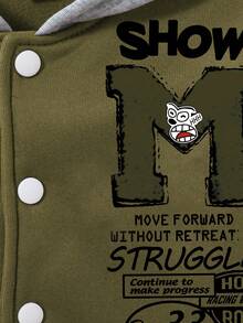 Boys' Letter Print Baseball Jacket And Pants Set - Army Green - View 4