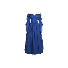 Vestido de disfraz medieval y renacentista, vestidos de época victoriana y regencia para mujeres - Grande / Extragrande + Azul real - Ver 1