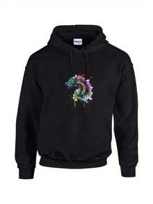 COLORFUL DRAGON SWEATSHIRT, Reptile Sweat Shirt, Soft Sweatshirt, Crew Neck Sweatshirt, Unique Dragon Graphic Art Sweatshirt, Unique Gifts,Autumn/Winter Hoodie Autumn Set - 款式3 - 查看 1
