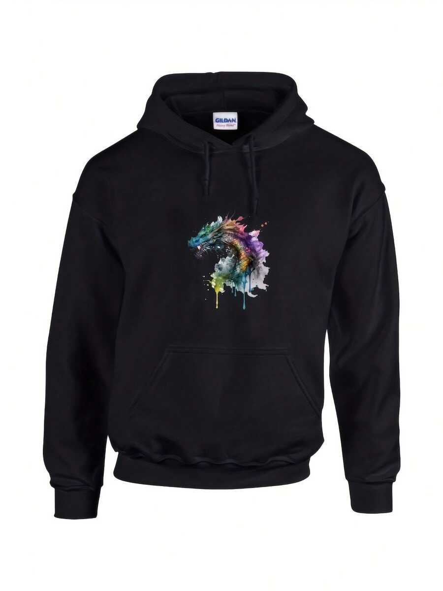 COLORFUL DRAGON SWEATSHIRT, Reptile Sweat Shirt, Soft Sweatshirt, Crew Neck Sweatshirt, Unique Dragon Graphic Art Sweatshirt, Unique Gifts,Autumn/Winter Hoodie Autumn Set - 款式3 - 查看 1