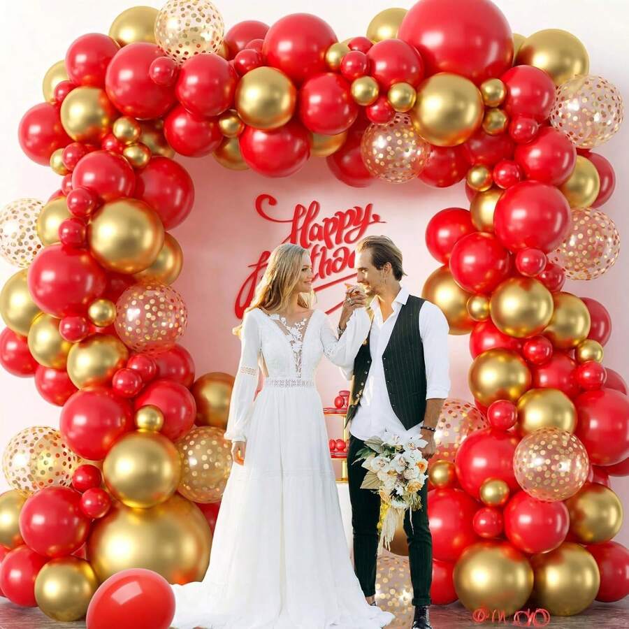 30pcs Red & Gold Balloon Set, 10inch Latex Balloons, Suitable For Birthday Party, Wedding, Anniversary, Graduation, Bridal Shower, Theme Party, Various Event Decoration, Indoor & Outdoor Decor - Multicolor - View 1