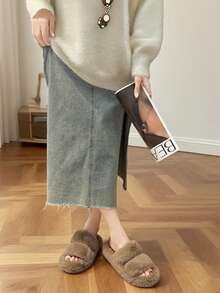 Women's Plush House Slippers, Soft Warm Comfortable Slippers For Winter, Funny Thick-Sole Flat Slippers For Indoor, Women's Bedroom Plush Slippers, Comfortable And Fashionable Women's Plush Slippers, Soft And Warm Faux Fur With Anti-Slip PU Sole For Cozy Indoor Wear, Plush House Slippers, New Fashion Brown Shoes, Fluffy Faux Fur Slippers, Comfortable Women's Faux Fur Slippers, Casual Open-Toe Plush Indoor Home Slippers - Khaki - View 6