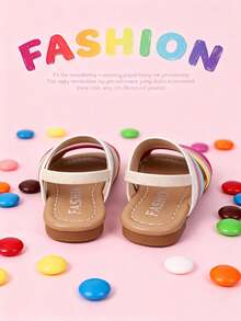 Summer Kids Cute Rainbow Slippers. Girls Flat Shoes, Elegant Girls Shoes, Suitable For Summer Beach Play And Casual Home Wear.