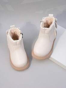 Toddler Girls' Fashion Bowknot Boots, Mid-Top Children Shoes, Side Zipper Flat Casual Ankle Boots For Girls - Beige - View 4