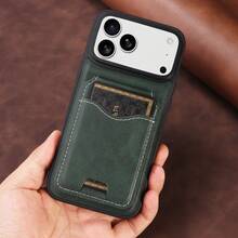 1 件皮革翻盖支架钱包保护套带卡槽适用于 Apple 17 Pro Max / Galaxy A56 - 墨綠色 - 查看 8
