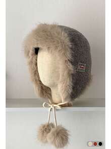 Wool Ushanka Warm Thermal-Lined Ear Flap Hat, Windproof Ski Cap For Winter, Suitable For Cycling, Aviation, Outdoor Activities - Wool Label - View 2
