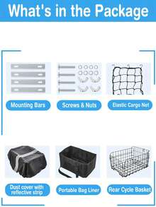 1 Peça Cesta Dobrável para Bicicleta com Bolsa Removível, Cesta para Bicicleta Dianteira/Traseira, Design de Liberação Rápida Grande de Metal - Preto - Visão 8