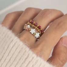 3 Stücke Damen Boho Stern Naturstein + Edelstahl Ring Set, elastisches Kordel verstellbare Größe, eleganter Schmuck Hochzeitsgeschenk, geeignet für Alltag, Urlaub, Party Tragen, Geschenkbox Verpackung - Sternenring-Set - Übersicht 16