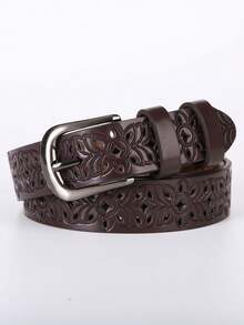 1pc Women's Brown Western Style Hollow Pattern Belt, Red Country Style Belt, Black Business Casual Dress Accessory, Retro Cowboy Style Leather Belt, Suitable For Equestrian Performance, Country Music Concerts, Daily Wear And Various Occasions