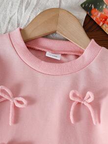 2 件套女婴草莓刺绣保暖内衬运动衫和裤子套装，可爱复古街头服饰，适合户外玩耍 - 粉色 - 查看 3