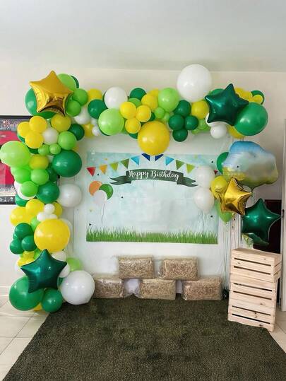 47/92pcs Green & Yellow Balloon Set - Durable Emulsion Material | Perfect For Birthdays, Weddings, Anniversaries, Graduations, Halloween & Christmas Decorations | Celebration Essentials, Multicolor Balloons