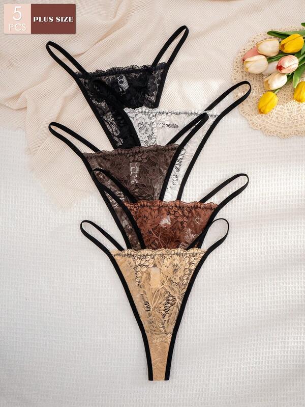 5条装女士加大码纯色蕾丝舒适丁字裤
