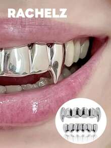 أغطية أسنان هيب هوب ناعمة السطح 6/6 للنساء والرجال، أنياب علوية وسفلية لامعة، إكسسوارات أسنان، هدية عيد الميلاد للاستخدام اليومي والتنكر