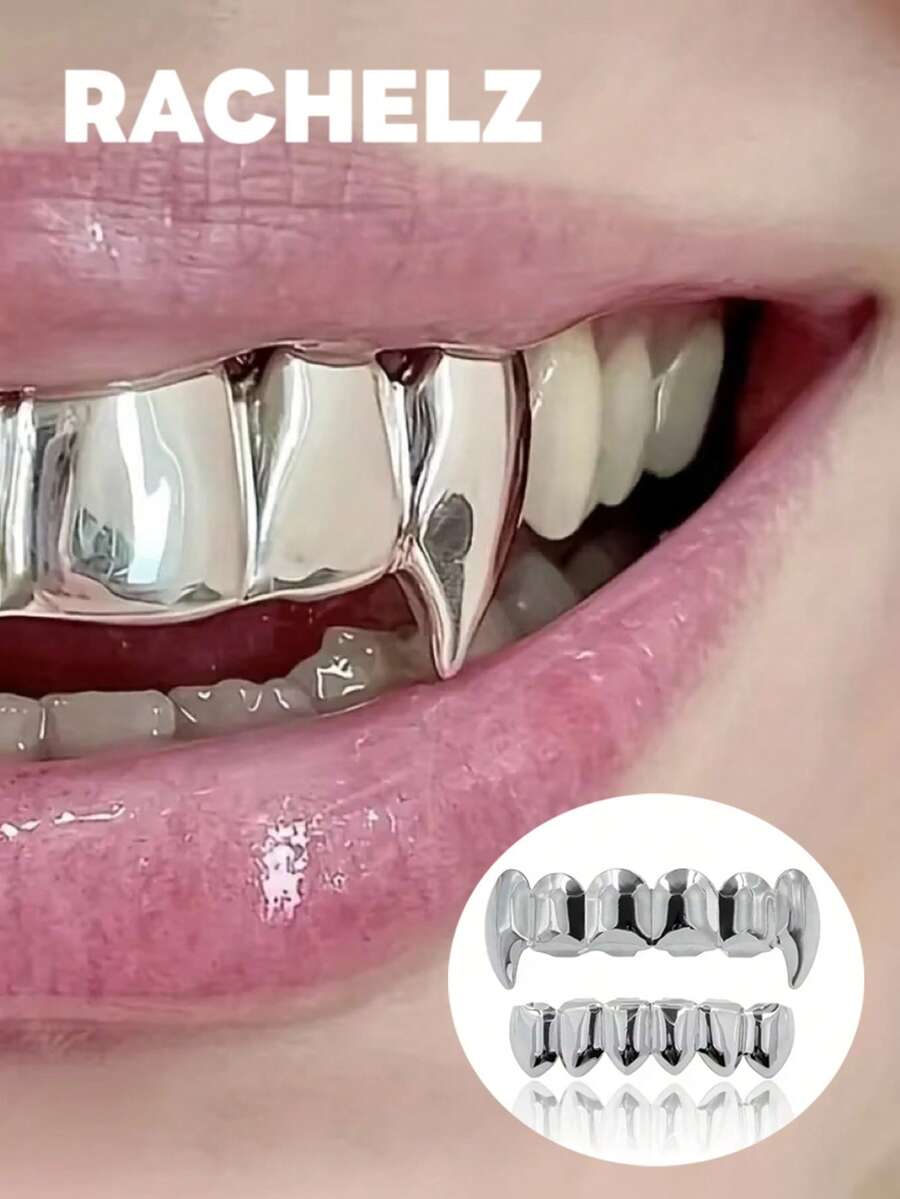 أغطية أسنان هيب هوب ناعمة السطح 6/6 للنساء والرجال، أنياب علوية وسفلية لامعة، إكسسوارات أسنان، هدية عيد الميلاد للاستخدام اليومي والتنكر