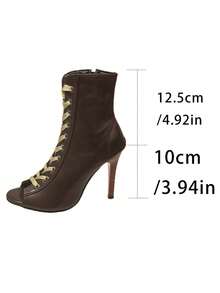 女士拉丁舞鞋 高跟露趾爵士舞鞋 性感交叉绑带露趾踝靴 侧拉链高跟细跟走秀鞋 派对鞋 舒适柔软透气皮革 多功能钢管舞鞋 - 棕色 - 查看 10