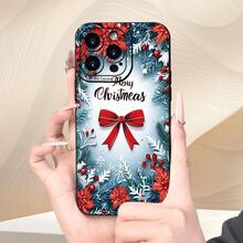 Custodia per telefono opaca a tema natalizio con fiocco di neve, ramo di pino e bacche, adatta per iPhone 17/17PRO/17AIR/17PROMAX/16E/16/16PRO/16PLUS/16PROMAX/15/15PLUS/15PRO/15PROMAX/14/14PLUS/14PRO/14PROMAX/13/13mini/13PRO/13PROMAX/12/12mini/11/Plus/Pro/Max/7/8/SE/XS/XS MAX/7P/8P, stile simile agli influencer, regalo di Natale perfetto, accessorio festivo, design invernale, motivo a bacche, custodia durevole - Bianco antico - Visualizzare 3