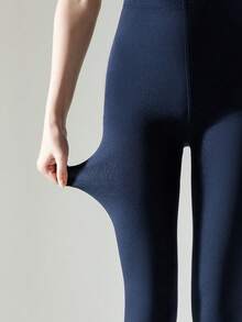 1 Pair Plus Size 80D Opaque High Waist Leggings, Soft Polyester Solid Color Tights, Hand Washable, Multiple Colors For Women - Navy Blue - View 8
