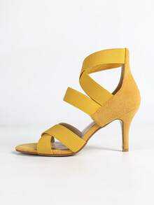 Sandálias femininas de salto alto, modelo gengibre, com tiras elásticas cruzadas no estilo romano, perfeitas para a primavera e o verão. - Gengibre - Ver 6