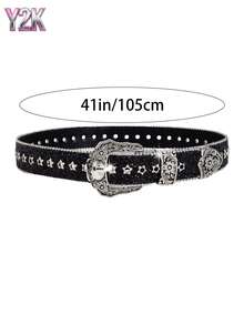 Cinto de Strass Y2K para Mulheres, Estilo Retrô Americano, Combinado com um Cinto Único (Prata ou Preto)