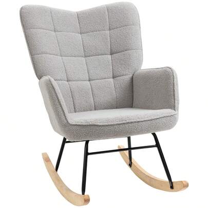 HOMCOM Rocking Chair, Accent Chair, Living Room Chair, Relaxation Chair, Weight Capacity Up To 120 Kg, Berbervlies, Light Gray 71 X 98 X 101 Cm.