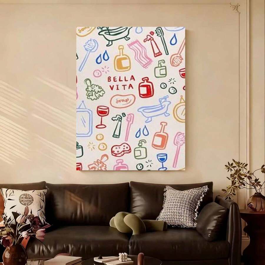Póster con impresión colorida de "Bella Vita" enmarcado en lienzo, arte de pared, póster para decoración estética de habitación, dormitorio, sala de estar y oficina - Enmarcado - Ver 1