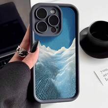 Cubierta de teléfono con diseño de montaña nevada azul para iPhone 15 Pro Max funda protectora con patrón de puntos y ondas estilo minimalista ideal para uso diario y viajes - Burdeos - Ver 1