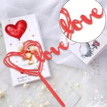 10pcs/Pack Heart Shaped "Love" Cake Toppers For Valentine's Day, Birthday Party, Wedding Celebration - Red - View 7