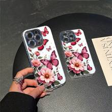 CLEAR  CASE Pink Butterflies And Flowers With A White BackgroundCompatible With  11 To  17 Models The Cases Lens Protection Function Ensures The Camera Remains Undamaged During Shooting  Guaranteeing Image Quality - Clear - View 6