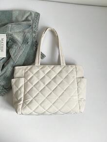 Große Kapazität Mode Stoff Tragetasche für Frauen, gesteppte Stickerei Rauten Baumwolle Umhängetasche mit Münzbeutel, 2 Stücke Set, geeignet für Einkaufen, Geldbörse, Büro, Universität, Arbeit, Geschäft, Pendeln, Outdoor-Aktivitäten, Reisen und Picknicks