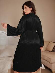 Plus Size Women's Elegant Long Tie-Waist Jacquard Robe, Suitable For All Seasons, Winter