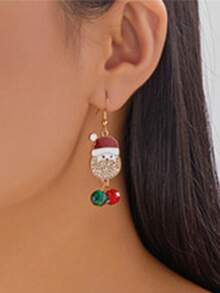 2pcs Women's Jewelry Set, New Rhinestone Christmas Pendant Earrings, Fashionable Versatile High-End Crystal Holiday Gift Earrings