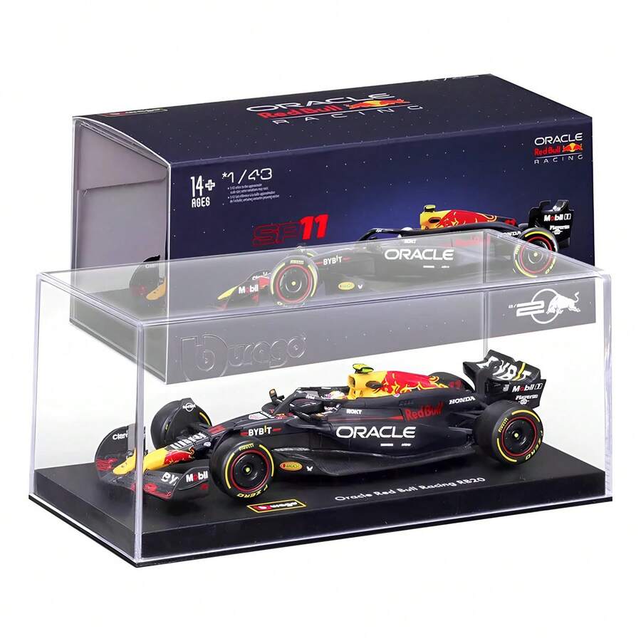 Burago 1/43比例 2024 F1 红牛 RB20 #1 马克斯·维斯塔潘 #11 塞尔吉奥·佩雷斯（含头盔），一级方程式赛车压铸模型，带亚克力展示盒，生日/节日礼物，装饰品 - RB20-#11 - 查看 1