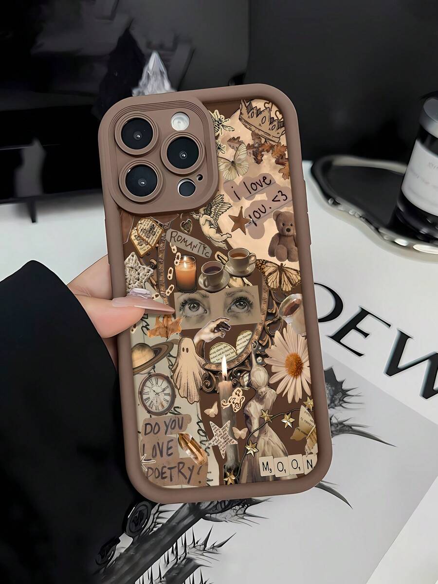 Funda para teléfono con diseño de poesía de amor, compatible con teléfonos , 17, 16 Pro Max, 15 Pro Max, 13 y 12. Fabricada en TPU, ofrece protección contra golpes y caídas. Un regalo ideal para familiares, amigos, parejas, el Día de Muertos y Halloween. - Marrón - Ver 1