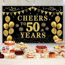 1 Stück 50. Geburtstag/Jubiläum/Hochzeitsdekoration für Frauen und Männer, "Cheers to 50 Years" Banner, schwarzer und goldener 50. Geburtstags Hintergrund, 50. Geburtstags Dekorationen Party Banner Fotografie Hintergrund