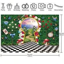 1pc Wonderland Backdrop For Photography Wonderland Tea Party Decorations Fairy Tale Castle Rabbit Green Leaf Birthday Background For Baby Shower Portrait Photo Props - Multicolor - View 6