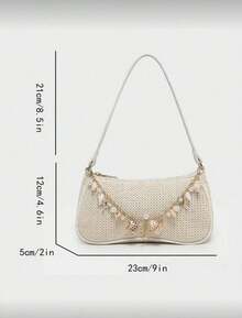 Novachic Woven Minimalist Style Shell & Starfish Decor Zipper Closure Shoulder Bag/Hobo Bag, Suitable For Daily And Holiday Use, Summer Beach Vibe (Natural Shell Accessories May Have Slight Damages During Shipping) - Màu be - Xem 6