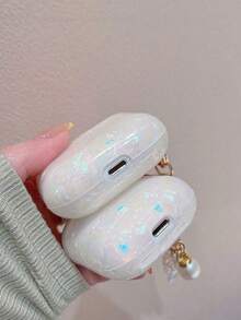 Personalized (With Shell Hook) Luxury & Fashionable Shell Butterfly Earphone Case Compatible With Apple 1/2 3 4 Pro, Customized Letter Name, Back To School, Valentine's Day Gift, Good Birthday Gift, Holiday Gift, Gift For Him/Her, Personalized Gift, Customized Product, Customized Gift For Her/Him, Anniversary/Wedding Gift, Personalized Gift For Dad/Mom - White - View 3