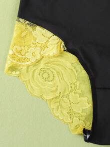4pcs Women's Sexy Lace Trim Panties, Black Comfortable Lace Patchwork Underwear - Multicolor - View 6