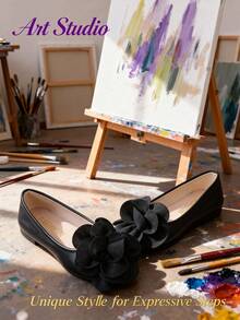 Pantofi de vară din piele neagră pentru copii, pantofi de dans pentru fete, pantofi eleganți, design floral, plați și confortabili, potriviți pentru spectacole școlare, petreceri, nunți, elevi de ciclu primar - Negru - Vizualizare 7