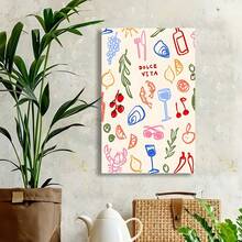 Framed Canvas Dolce Vita Canvas Wall Art Print – Vibrant Art Deco Modern Retro Style, Colorful Cartoon Illustration With Italian-Inspired Food & Lifestyle Designs, Perfect For Living Room, Bedroom, Kitchen, Or Home Office Decor For Living Room, Bedroom, Home Office Birthday Party Bathroom Christmas Easter Halloween And Other - Đã đóng khung - Xem 4