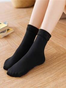 2/4/8 Pairs Thick Warm Wool Crew Socks, Solid Color Christmas Gift - Multicolor - View 3