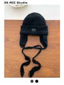 女士保暖针织拉法帽 - 围巾式一体护耳帽，亮蓝色 - 彩色 - 查看 14