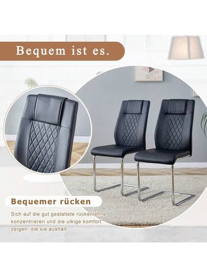 Zwart PU Dining Stoel In Nordic (Four Chairs Inside Box) Mesh Stitching Shiny Zilver Metal Legs Non Slip Feet, Versatility. view 3