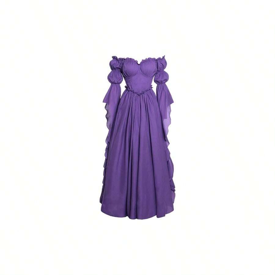 Vestido de disfraz medieval y renacentista, vestidos de época victoriana y regencia para mujeres - Grande / Extragrande + Morado - Ver 1