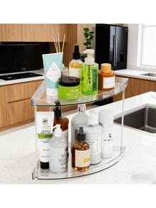 1 grande étagère de bureau triangulaire à double couche transparente, organisateur de cosmétiques, boîte de rangement pour bijoux, convient pour les produits de soins de la peau, les parfums, les cosmétiques, les cadeaux de la Saint-Valentin, la plage, la salle de bain, la chambre à coucher, grande capacité