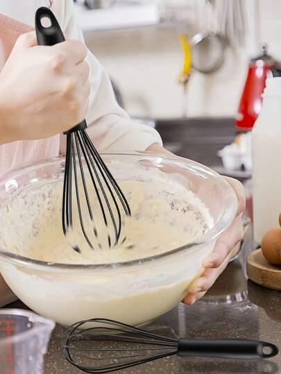 10" & 12" Black Silicone Whisk Set - For Cooking, Blending, Whisking, Beating, Stirring